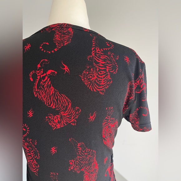 H&M Red & Black Tiger Print Bodycon Dress w/ adjustable ties - Picture 3 of 5